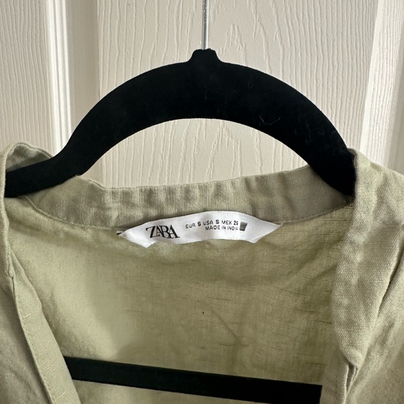 Zara babydoll dress /long blouse size Small green pistachio linen - Picture 4 of 5